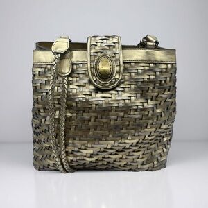 Vintage Gold Woven Shoulder Bag by Marlo
